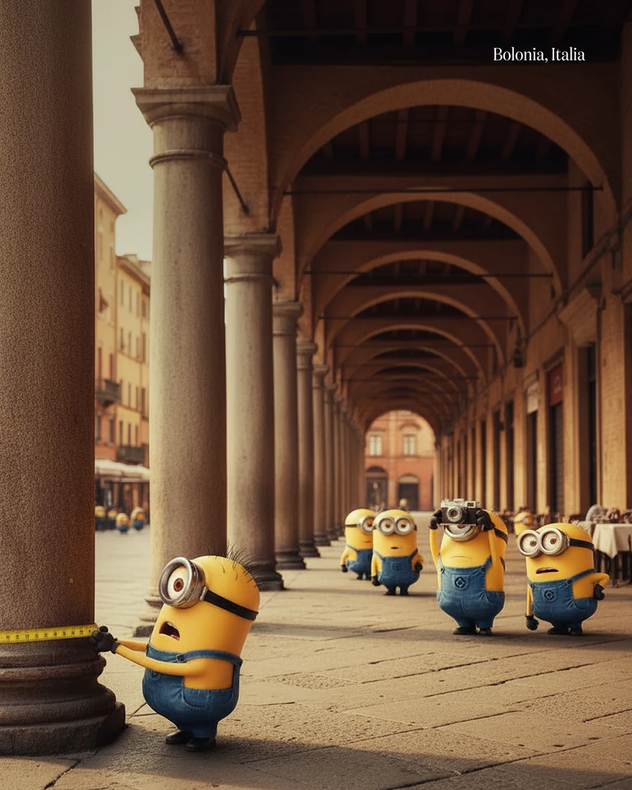 Minions turisteando en Bolonia, Italia