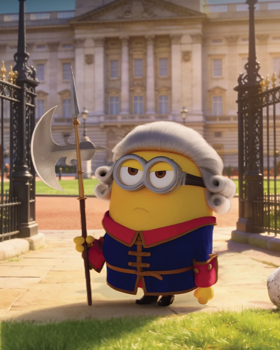 Un minion disfrazado de guardia real en Buckingham