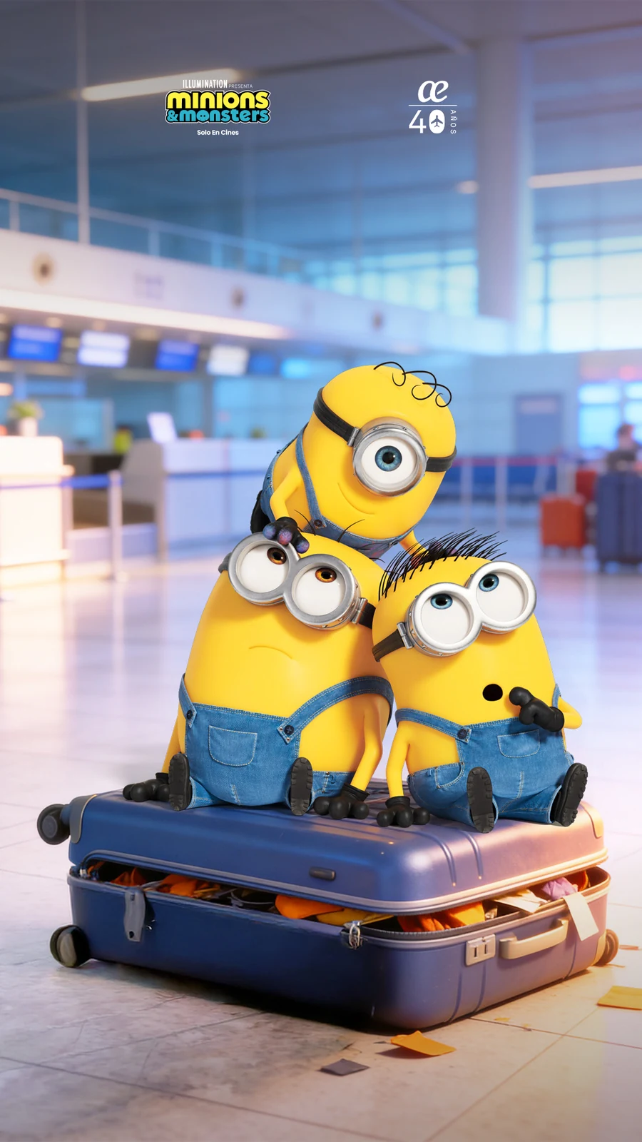 Minions con el equipaje en el aeropuerto