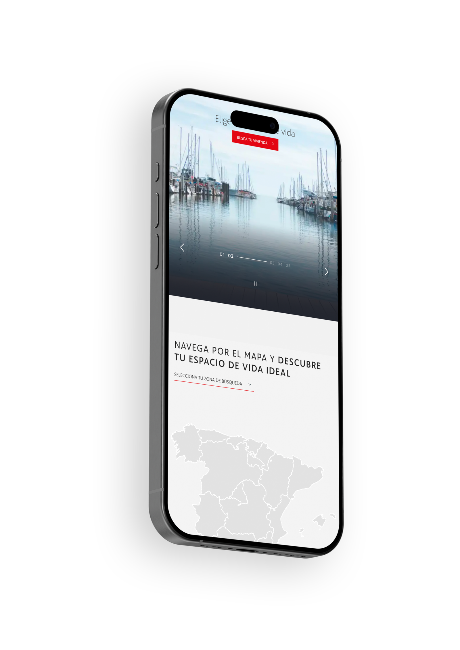 Mockup de diseño web inmobiliario de Acciona visualizado en un portátil